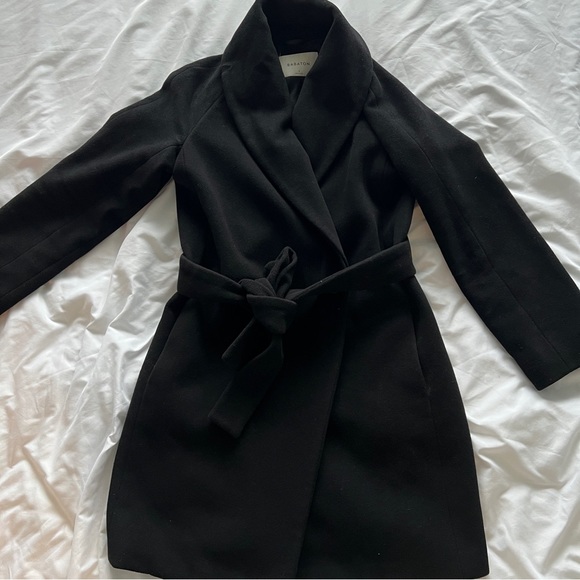 Babaton 100% Wool Robe coat in size small in black - Picture 5 of 11